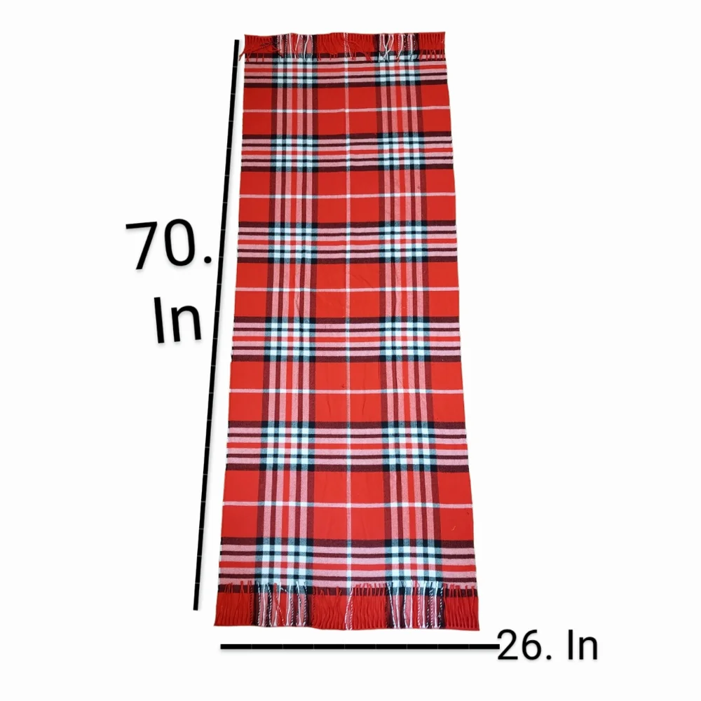 Cashmere Feel Red Plaid Scarf 100% Acrylic Soft Fringe Tartan Wrap Blanket NWT